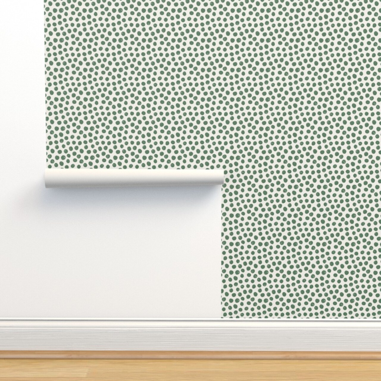 Green Circles Polka Dot White Painted Dots Random Artistic Small Scale Custom Removable Wallpaper by Spoonflower Peel & Stick Wallpaper 2FT Wide